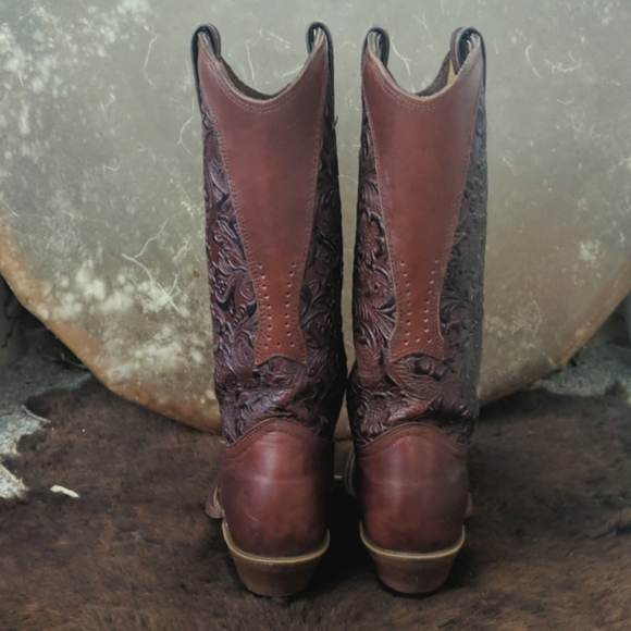BOULET #2069 hand tooled brown leather square toe cowgirl western boots sz 7 EUC - Picture 4 of 16